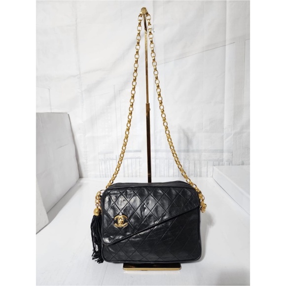 Authentic CHANEL Vintage Lambskin Quilted Flap Tassel Shoulder Bag Black - Picture 1 of 15